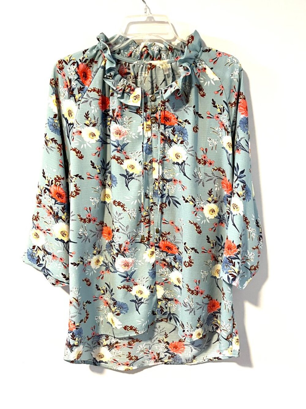 Simply Noelle Blouse Light Blue 3/4 Sleeve